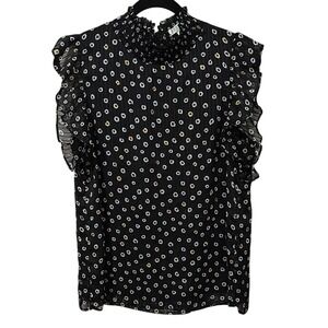 Jade Melody Tam Black Ruffled Flutter Sleeve Blouse with Bib Collar‎